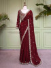 Tavisha Wine Saree with Readymade Blouse – Zari Cutwork Border