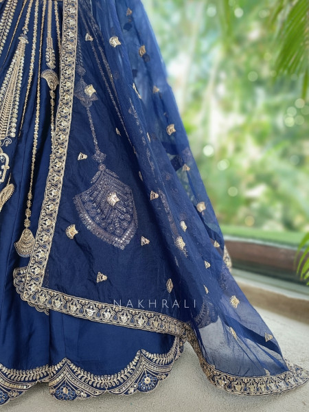 Mehraab Blue Lehenga With Chandelier Zari Work