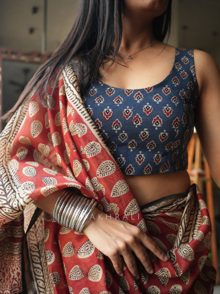 Dori Blue Block Printed Blouse with Dori Back