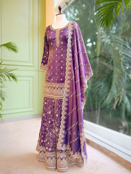 Aaranya Purple Kurta Palazzo and Dupatta set