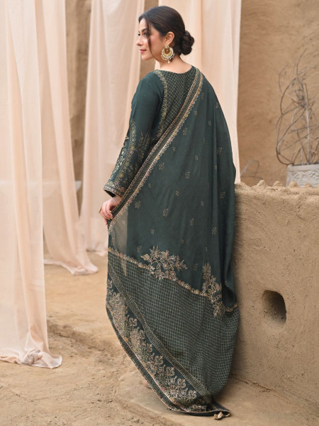 Olive Whisper Green Kurta Palazzo Set with Zari and Gota Patti Work