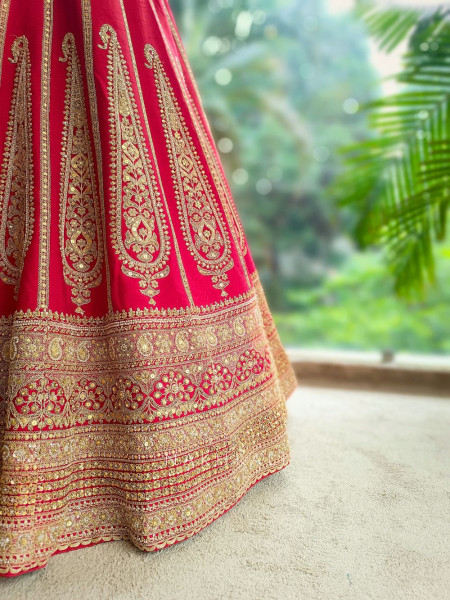 Aarvi Red Raw Silk Bridal Lehenga with Sequin and Zari Work