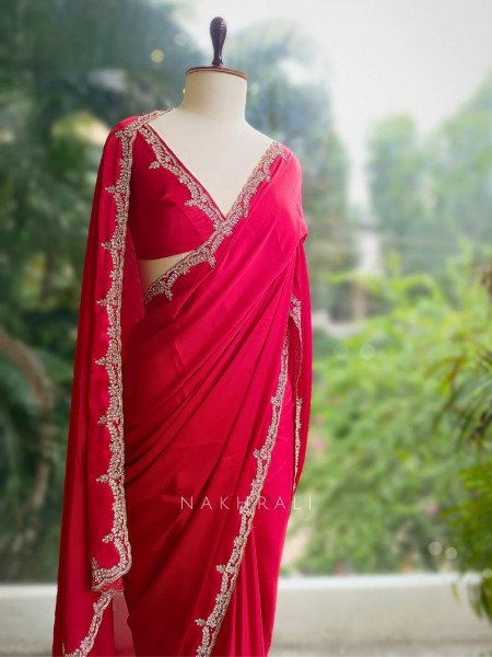 Skyline Red Saree with Running Blouse