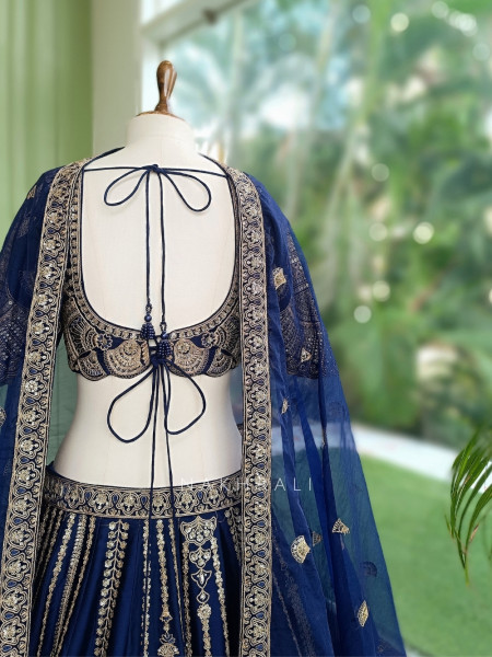 Mehraab Blue Lehenga With Chandelier Zari Work