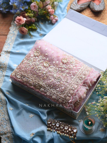 Starlit Pink Net Saree with Cut Dana Bead and Sequin Work