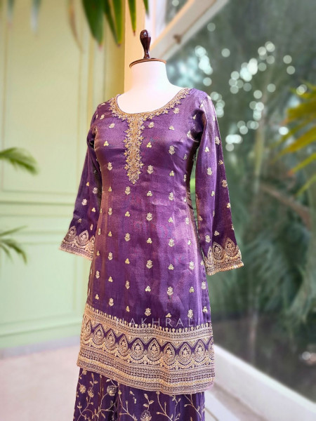 Aaranya Purple Kurta Palazzo and Dupatta set