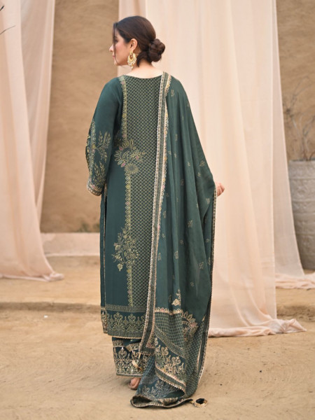 Olive Whisper Green Kurta Palazzo Set with Zari and Gota Patti Work