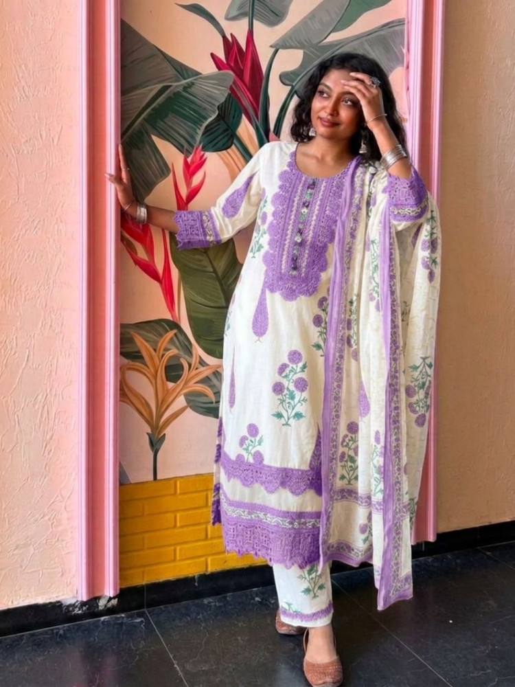 Image of Serene Earth Purple Crochet Palazzo Suit