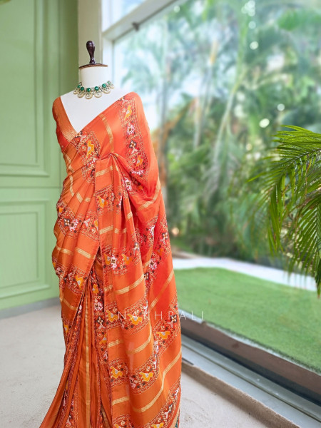 Kalyani Plum Orange  Patola Saree With With Running Blouse Piece