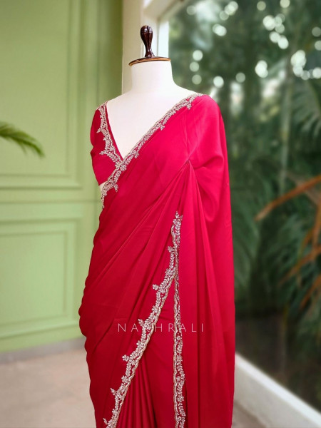 Skyline Red Saree with Running Blouse