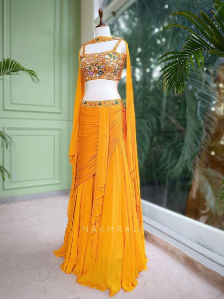 Sunlit Glow Orange Indo-Western Crop Top Skirt Set