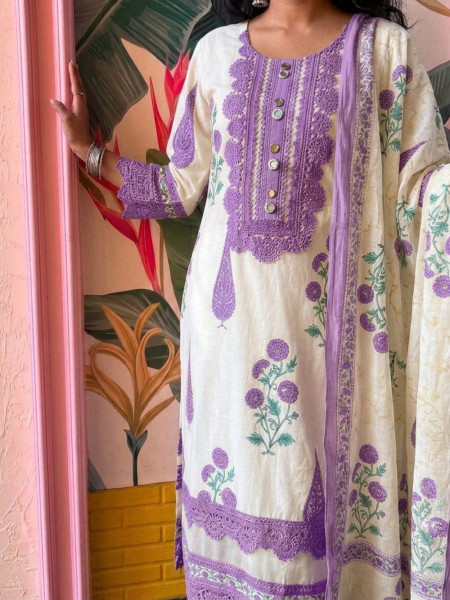 Serene Earth Purple Crochet Palazzo Suit