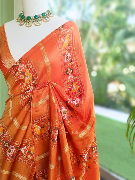 Kalyani Plum Orange  Patola Saree With With Running Blouse Piece