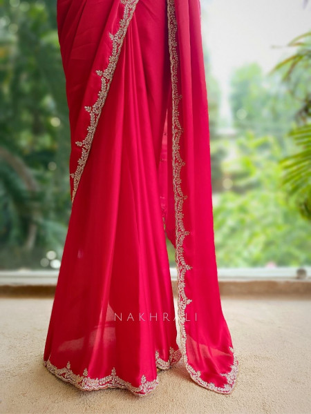 Skyline Red Saree with Running Blouse