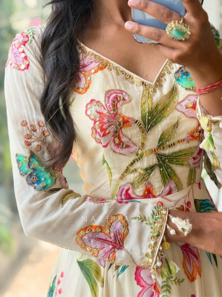 Ivana Ivory Floral Anarkali Set with Embellished Dupatta