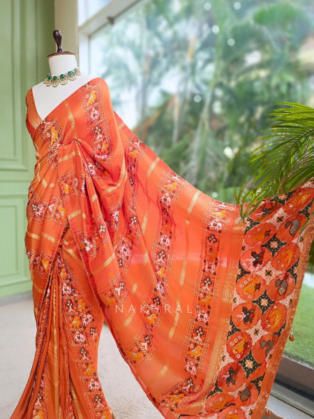 Kalyani Plum Orange  Patola Saree With With Running Blouse Piece