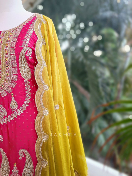 Gulnaar Magenta Suit Set with Gota and Zari Work