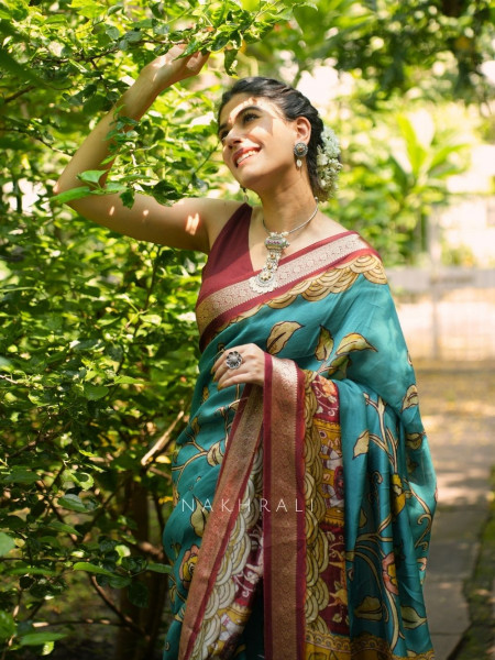 Tanirika Blue Kalamkari Saree