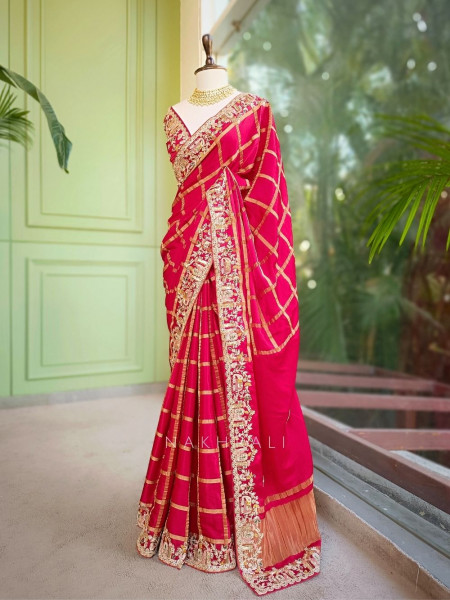 Kavira Red Saree with Zari Embroidered Border
