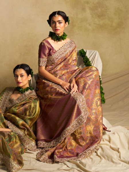 Orchid Charm Tissue Dola Silk Saree with Zardozi Border