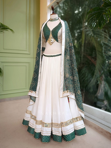 Garba Glam White Crop Top Lehenga- Dandiya Diva Collection
