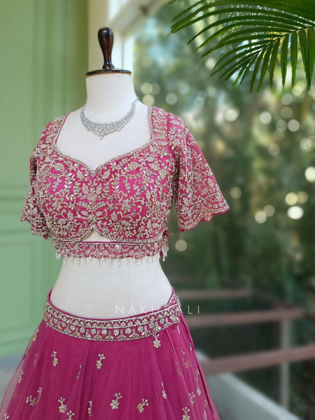 Pankhudi Magenta Lehenga Set with Mirror, Beads and Heavy Embroidery