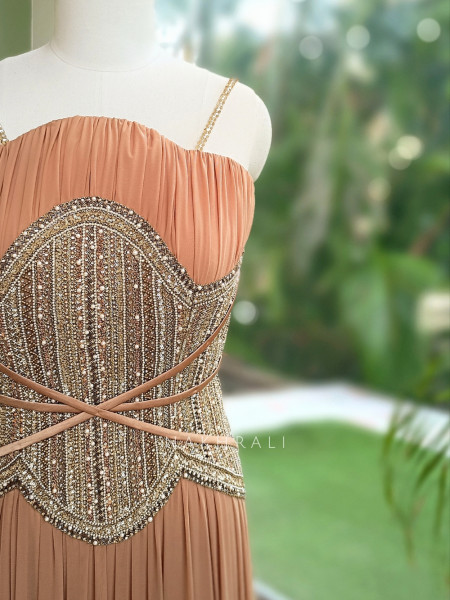 Inaya Brown Pleated Chiffon Indo-Western Gown
