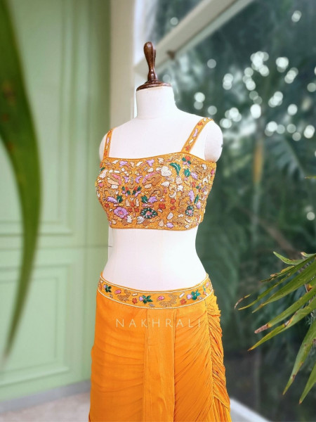Sunlit Glow Orange Indo-Western Crop Top Skirt Set