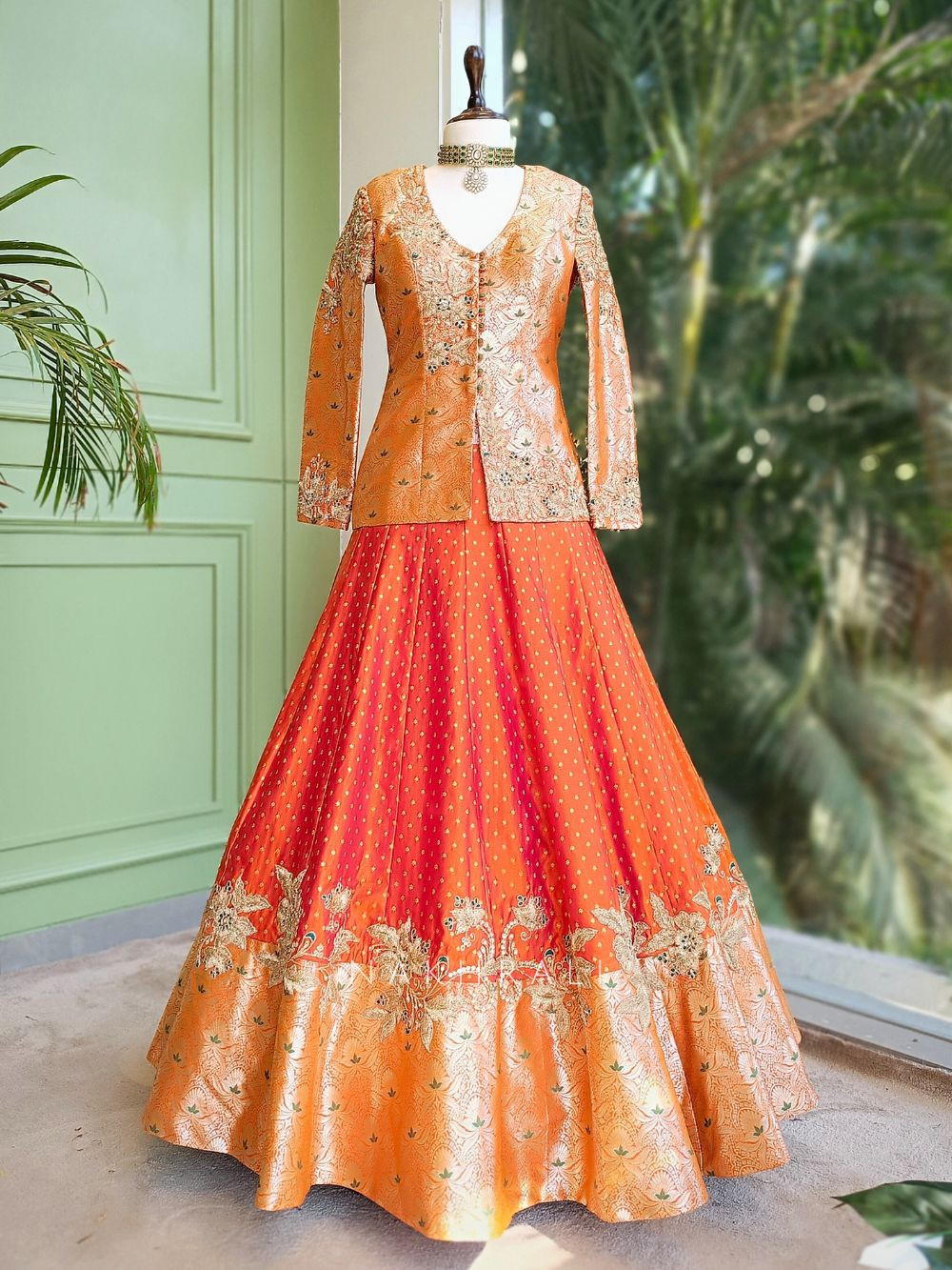 orange brocade dress Stunning Burnt Orange Flared Dress for Brides