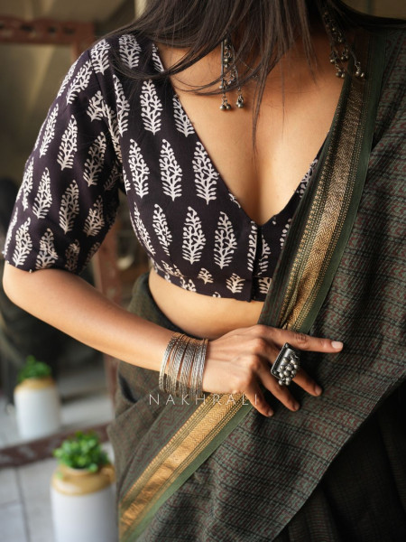 Chhapayi Black Cotton Printed Blouse with Traditional Motifs