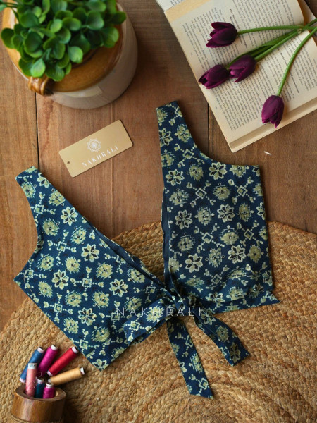Rupansh Blue Printed Blouse with Back Bow