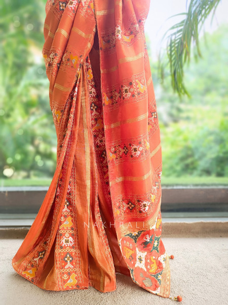 Kalyani Plum Orange  Patola Saree With With Running Blouse Piece