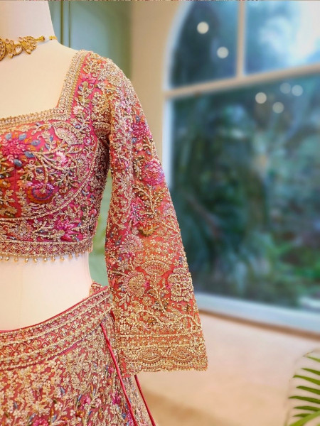 Rosaria Pink Bridal Lehenga with Zari & Sequin Embroidery