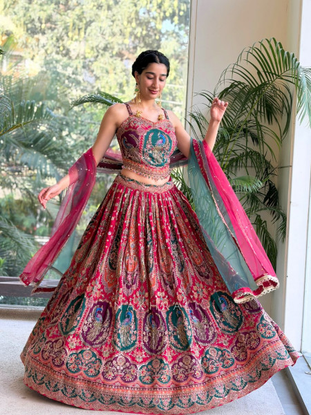 Madhuram Multicolor Printed Indo Western Lehenga with Sequin Embroidery