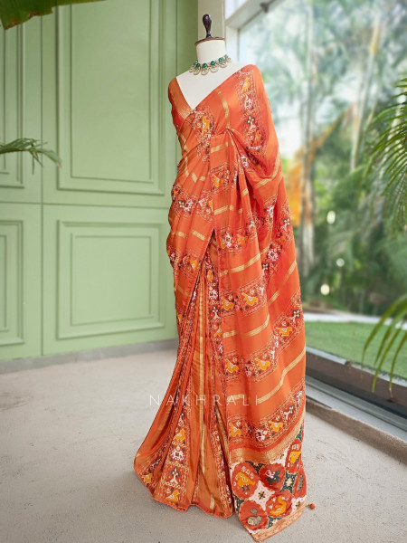 Kalyani Plum Orange  Patola Saree With With Running Blouse Piece