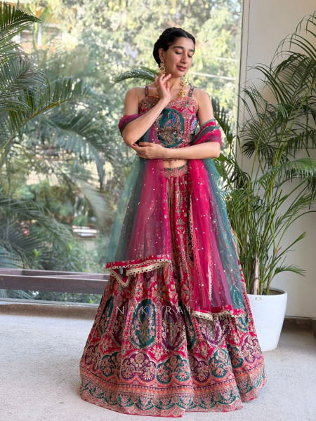 Madhuram Multicolor Printed Indo Western Lehenga with Sequin Embroidery