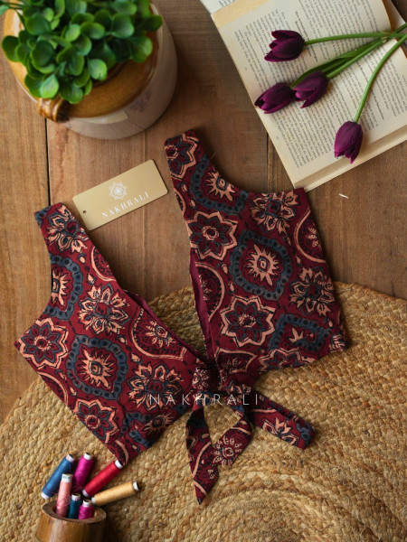 Rupansh Maroon Printed Blouse with Back Bow