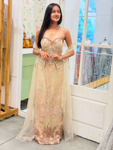 Serenity Golden Crop Corset Lehenga with Cut Dana Work