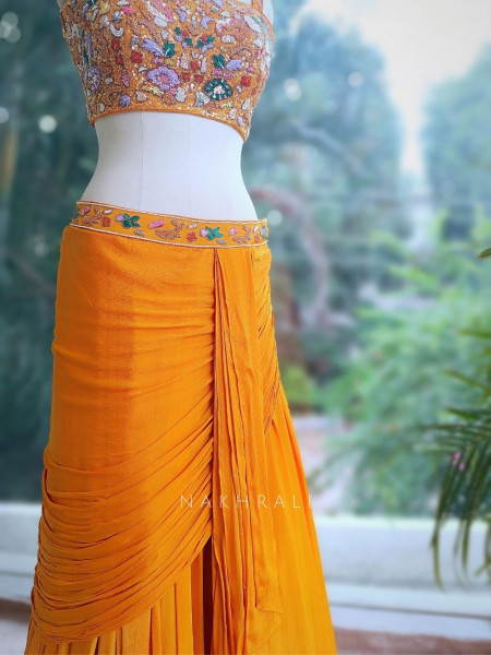 Sunlit Glow Orange Indo-Western Crop Top Skirt Set