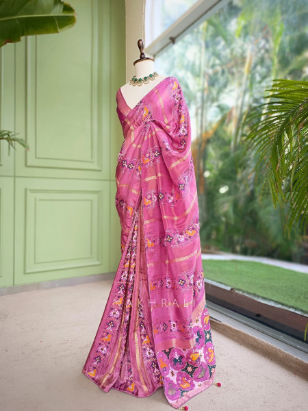Kalyani Plum Wine Patola Saree With With Running Blouse Piece