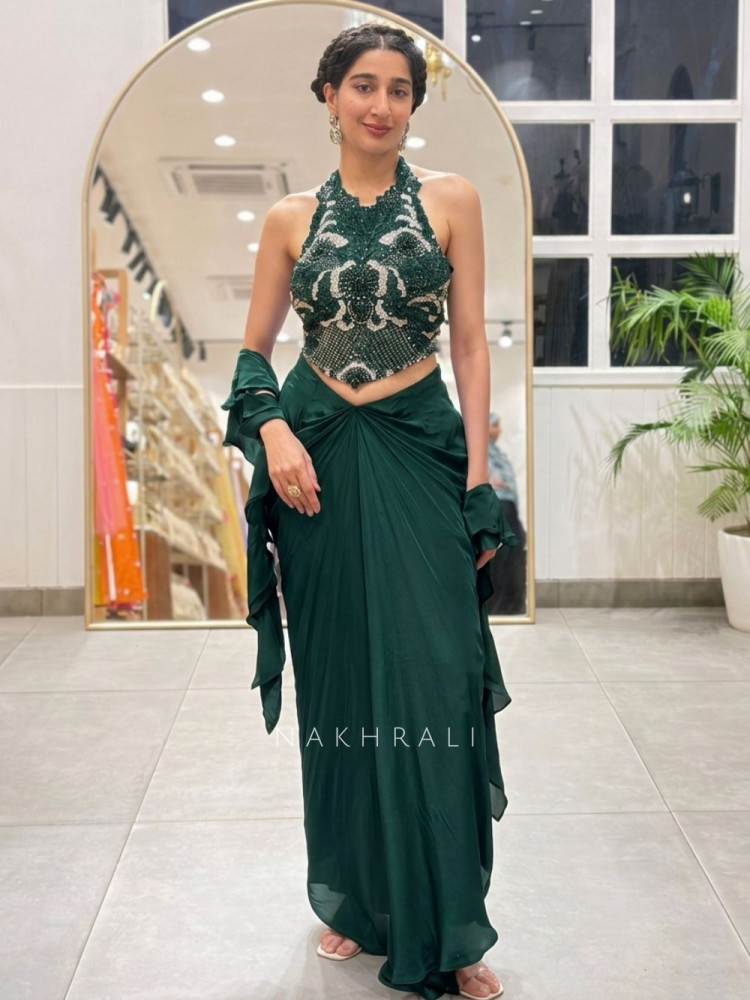 Image of Kalyra Halter Green Indo-Western Set