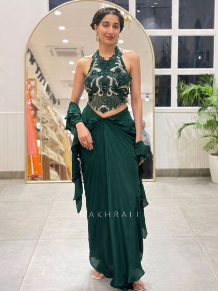 Kalyra Halter Green Indo-Western Set