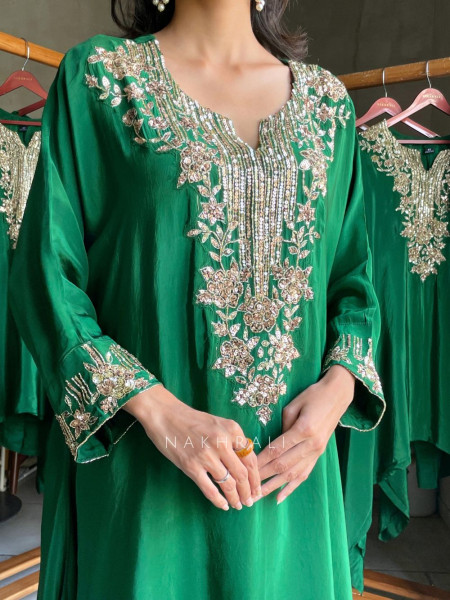 Alina Emerald Green Modal Silk Kurta Pant Set