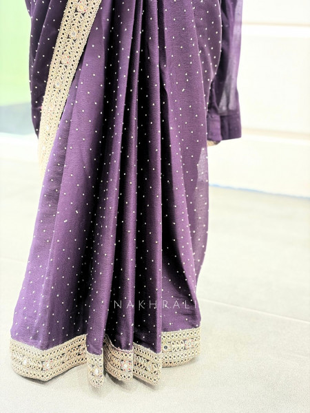 Wryna Wine Drape Saree with Embroidery Mirror Work