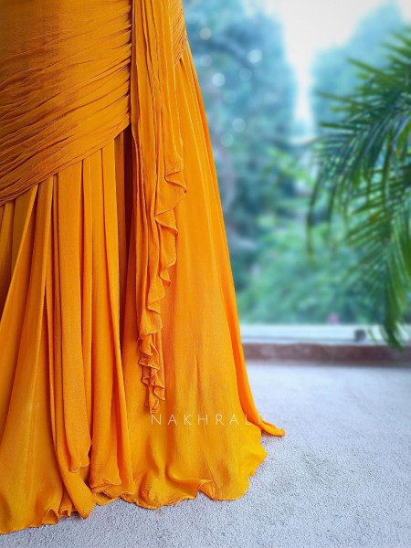 Sunlit Glow Orange Indo-Western Crop Top Skirt Set