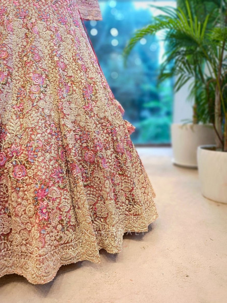 Rosaria Pink Bridal Lehenga with Zari & Sequin Embroidery