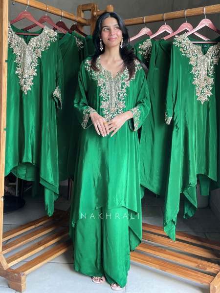 Alina Emerald Green Modal Silk Kurta Pant Set