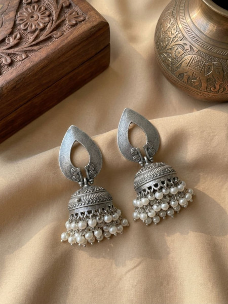 Shankhika Silver Oxidised Jhumka Earrings