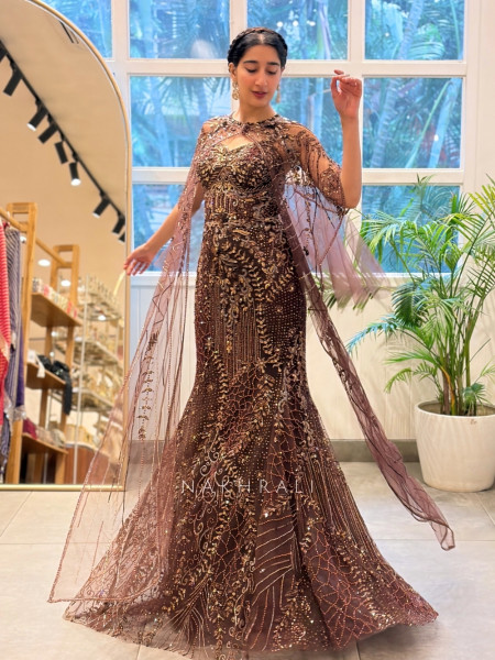 Kallista Brown Indo-Western Mermaid Gown