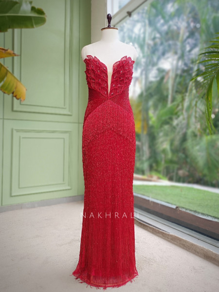 Sapphire Plumage Red Soft Net Gown